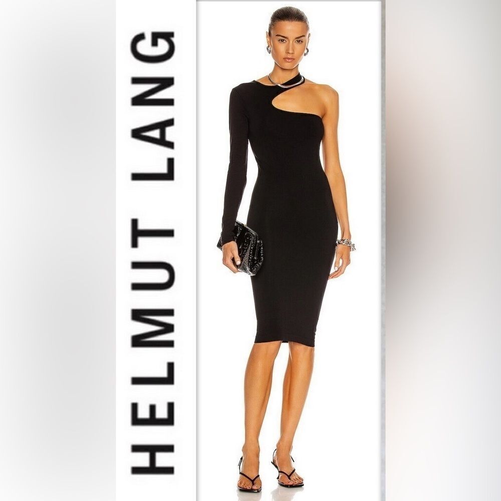 NWT HELMUT LANG black One Shoulder Seamless core CutOut Jersey Bodycon Dress
